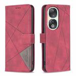 For Honor 90 5G Magnetic Buckle Rhombus Texture Leather Phone Case(Red)