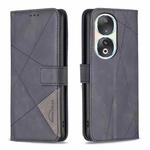 For Honor 90 5G Magnetic Buckle Rhombus Texture Leather Phone Case(Black)