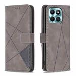 For Honor X6a Magnetic Buckle Rhombus Texture Leather Phone Case(Grey)