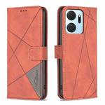 For Honor X7A Magnetic Buckle Rhombus Texture Leather Phone Case(Brown)