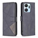 For Honor X7A Magnetic Buckle Rhombus Texture Leather Phone Case(Black)
