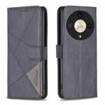 For Honor X9b/Magic6 Lite 5G Magnetic Buckle Rhombus Texture Leather Phone Case(Black)