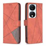 For Honor X7b Magnetic Buckle Rhombus Texture Leather Phone Case(Brown)