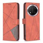 For Honor X9c 5G Global Magnetic Buckle Rhombus Texture Leather Phone Case(Brown)