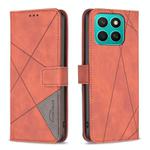 For Honor X8c 4G Magnetic Buckle Rhombus Texture Leather Phone Case(Brown)