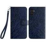 For Samsung Galaxy S23 FE Tree Birds Embossed Pattern Leather Phone Case(Blue)