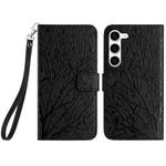 For Samsung Galaxy S23 Tree Birds Embossed Pattern Leather Phone Case(Black)