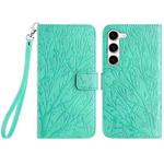 For Samsung Galaxy S23 Tree Birds Embossed Pattern Leather Phone Case(Green)