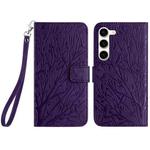 For Samsung Galaxy S23+ Tree Birds Embossed Pattern Leather Phone Case(Purple)