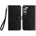 For Samsung Galaxy S23+ Tree Birds Embossed Pattern Leather Phone Case(Black)