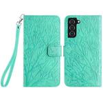 For Samsung Galaxy S22 5G Tree Birds Embossed Pattern Leather Phone Case(Green)