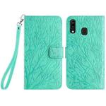 For Samsung Galaxy A40 Tree Birds Embossed Pattern Leather Phone Case(Green)