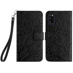 For Samsung Galaxy A41 Tree Birds Embossed Pattern Leather Phone Case(Black)