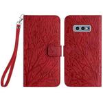 For Samsung Galaxy S10e Tree Birds Embossed Pattern Leather Phone Case(Red)