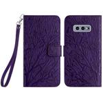 For Samsung Galaxy S10e Tree Birds Embossed Pattern Leather Phone Case(Purple)