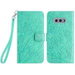 For Samsung Galaxy S10e Tree Birds Embossed Pattern Leather Phone Case(Green)