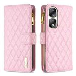 For Honor 90 Pro Diamond Lattice Zipper Wallet Leather Flip Phone Case(Pink)