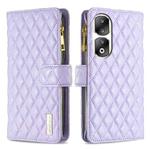 For Honor 90 Pro Diamond Lattice Zipper Wallet Leather Flip Phone Case(Purple)