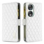 For Honor 90 5G Diamond Lattice Zipper Wallet Leather Flip Phone Case(White)