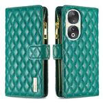 For Honor 90 5G Diamond Lattice Zipper Wallet Leather Flip Phone Case(Green)