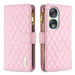 For Honor 90 5G Diamond Lattice Zipper Wallet Leather Flip Phone Case(Pink)