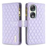 For Honor 90 5G Diamond Lattice Zipper Wallet Leather Flip Phone Case(Purple)