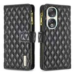 For Honor 90 5G Diamond Lattice Zipper Wallet Leather Flip Phone Case(Black)