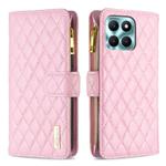 For Honor X6a Diamond Lattice Zipper Wallet Leather Flip Phone Case(Pink)