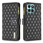 For Honor X6a Diamond Lattice Zipper Wallet Leather Flip Phone Case(Black)