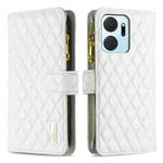 For Honor X7a Diamond Lattice Zipper Wallet Leather Flip Phone Case(White)