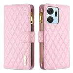 For Honor X7a Diamond Lattice Zipper Wallet Leather Flip Phone Case(Pink)