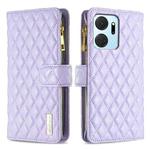For Honor X7a Diamond Lattice Zipper Wallet Leather Flip Phone Case(Purple)