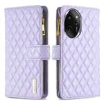 For Honor 100 Pro Diamond Lattice Zipper Wallet Leather Flip Phone Case(Purple)