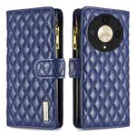For Honor X9b/Magic6 Lite 5G Diamond Lattice Zipper Wallet Leather Flip Phone Case(Blue)