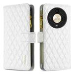For Honor X9b/Magic6 Lite 5G Diamond Lattice Zipper Wallet Leather Flip Phone Case(White)