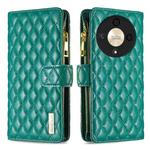For Honor X9b/Magic6 Lite 5G Diamond Lattice Zipper Wallet Leather Flip Phone Case(Green)