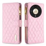 For Honor X9b/Magic6 Lite 5G Diamond Lattice Zipper Wallet Leather Flip Phone Case(Pink)