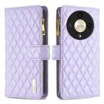 For Honor X9b/Magic6 Lite 5G Diamond Lattice Zipper Wallet Leather Flip Phone Case(Purple)