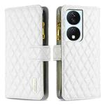 For Honor X7b Diamond Lattice Zipper Wallet Leather Flip Phone Case(White)