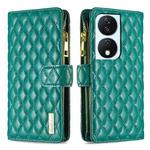 For Honor X7b Diamond Lattice Zipper Wallet Leather Flip Phone Case(Green)