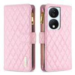 For Honor X7b Diamond Lattice Zipper Wallet Leather Flip Phone Case(Pink)