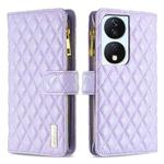 For Honor X7b Diamond Lattice Zipper Wallet Leather Flip Phone Case(Purple)