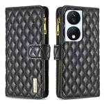 For Honor X7b Diamond Lattice Zipper Wallet Leather Flip Phone Case(Black)
