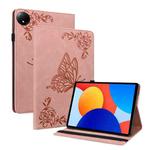 For Xiaomi Redmi Pad SE 8.7 Butterfly Flower Embossed Leather Tablet Case(Rose Gold)