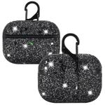 For AirPods Pro PC + PU Love-heart Shape Glitter Earphone Protective Case with Hook(Black)