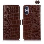 For Sony Xperia 5 V Crocodile Top Layer Cowhide Leather Phone Case(Brown)