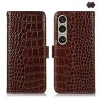 For Sony Xperia 1 VI Crocodile Top Layer Cowhide Leather Phone Case(Brown)