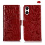 For Sony Xperia 10 VI Crocodile Top Layer Cowhide Leather Phone Case(Red)