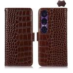 For Sony Xperia 1 VII Crocodile Top Layer Cowhide Leather Phone Case(Brown)