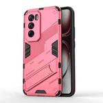 For OPPO Reno12 Pro Global Punk Armor 2 in 1 PC + TPU Phone Case with Holder(Light Red)